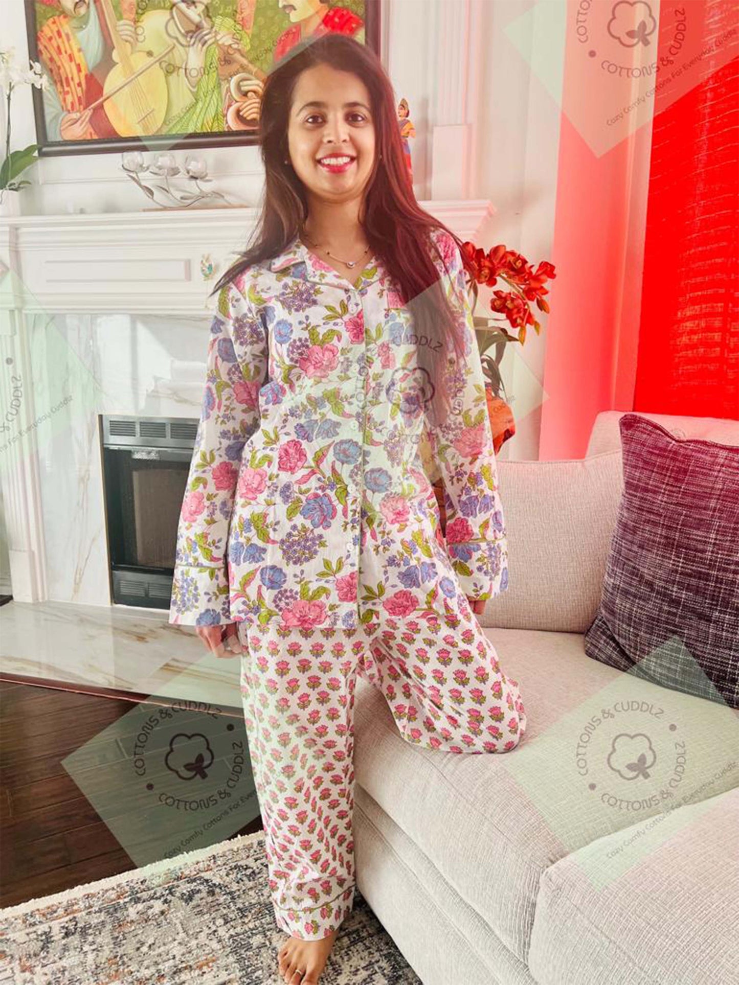 White And Pink Women Lounge Wear
