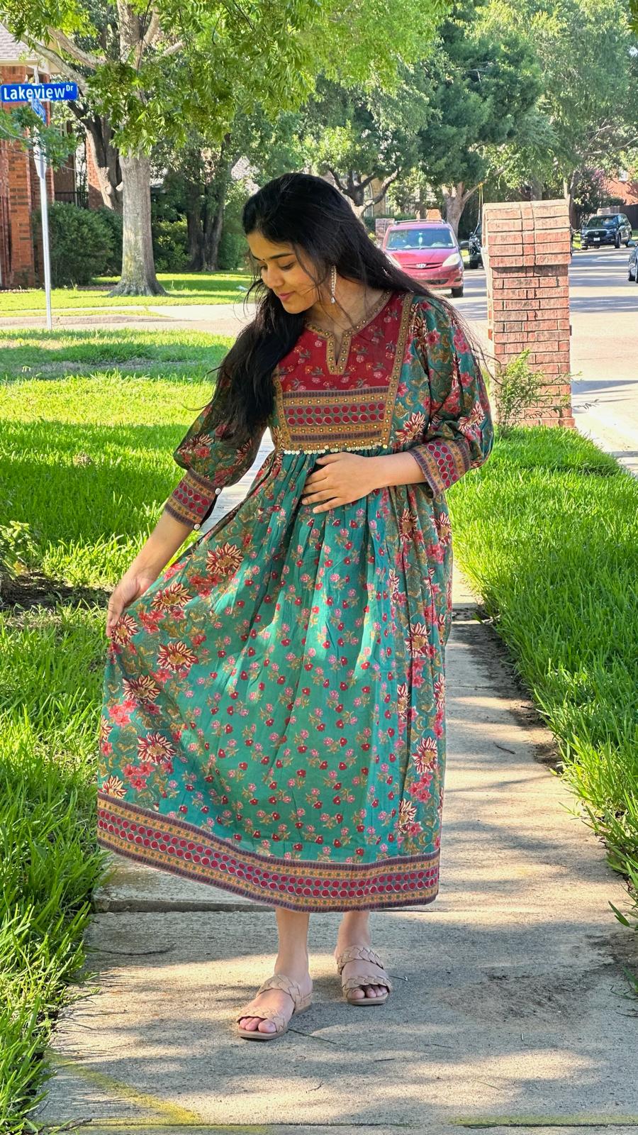 Green Ethnic Women Gown