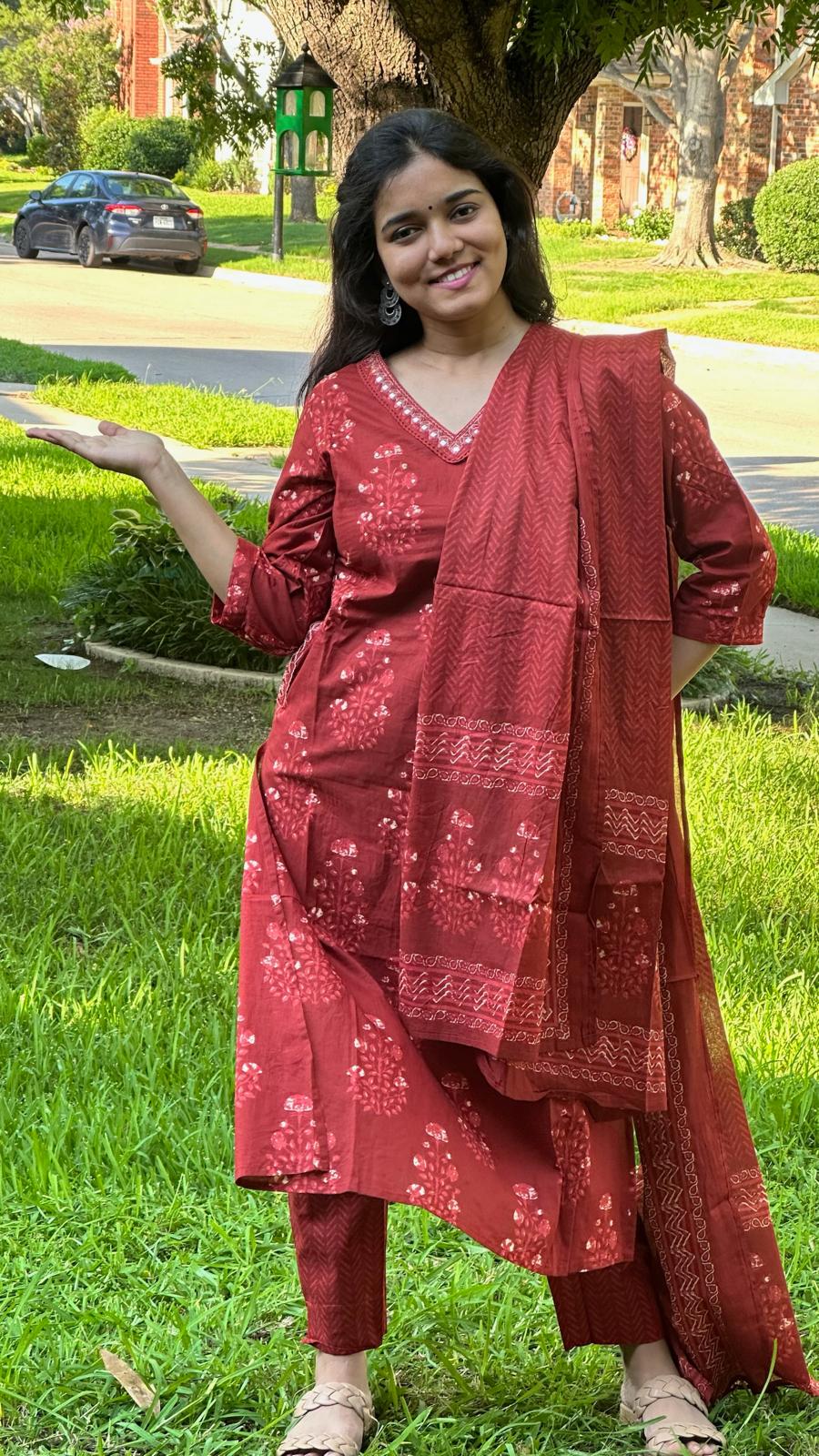 Red Flower Print Women 3 Piece Suit