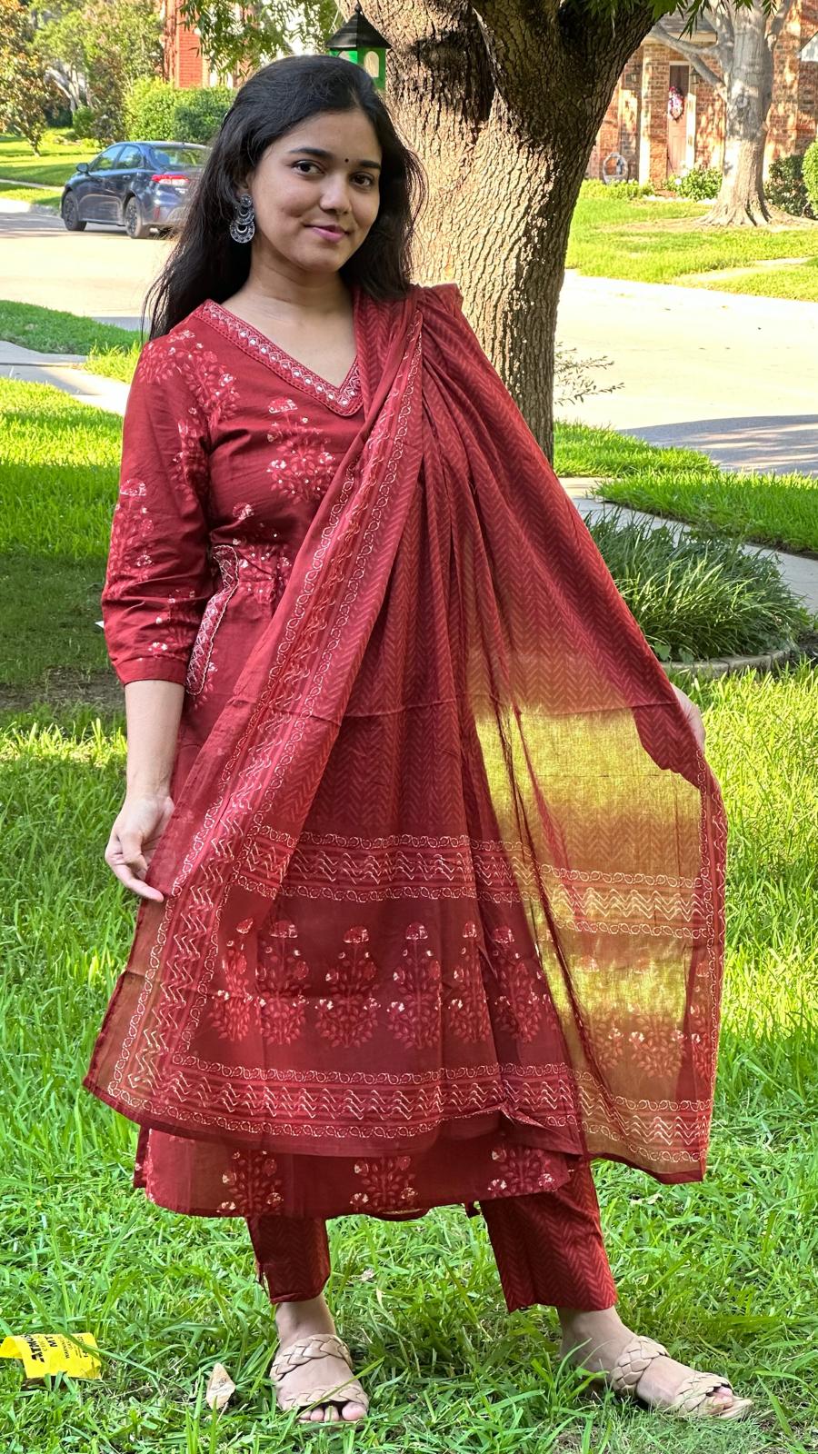 Red Flower Print Women 3 Piece Suit