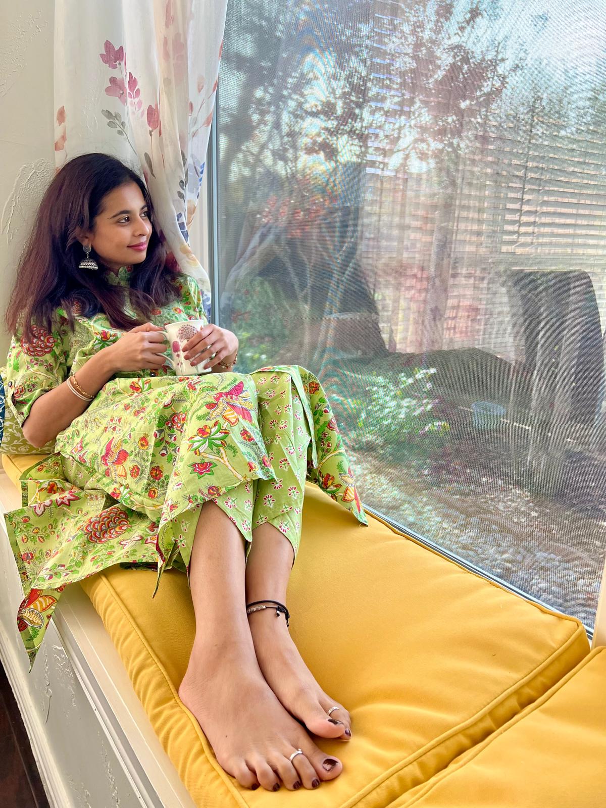 2 Piece Green Flower Kurta Set