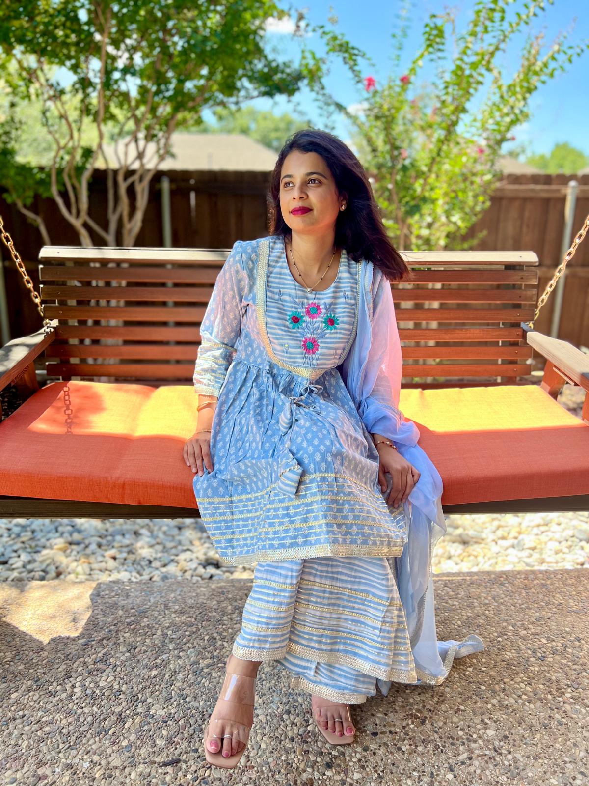 Blue Sharara Chudi Set