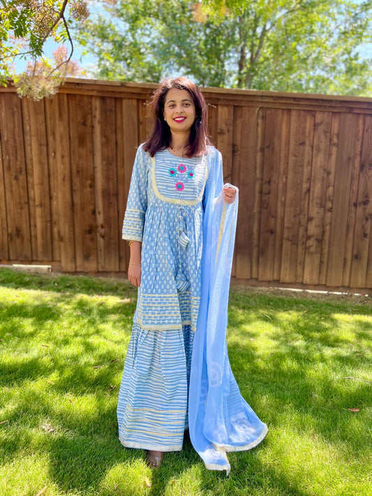Blue Sharara Chudi Set