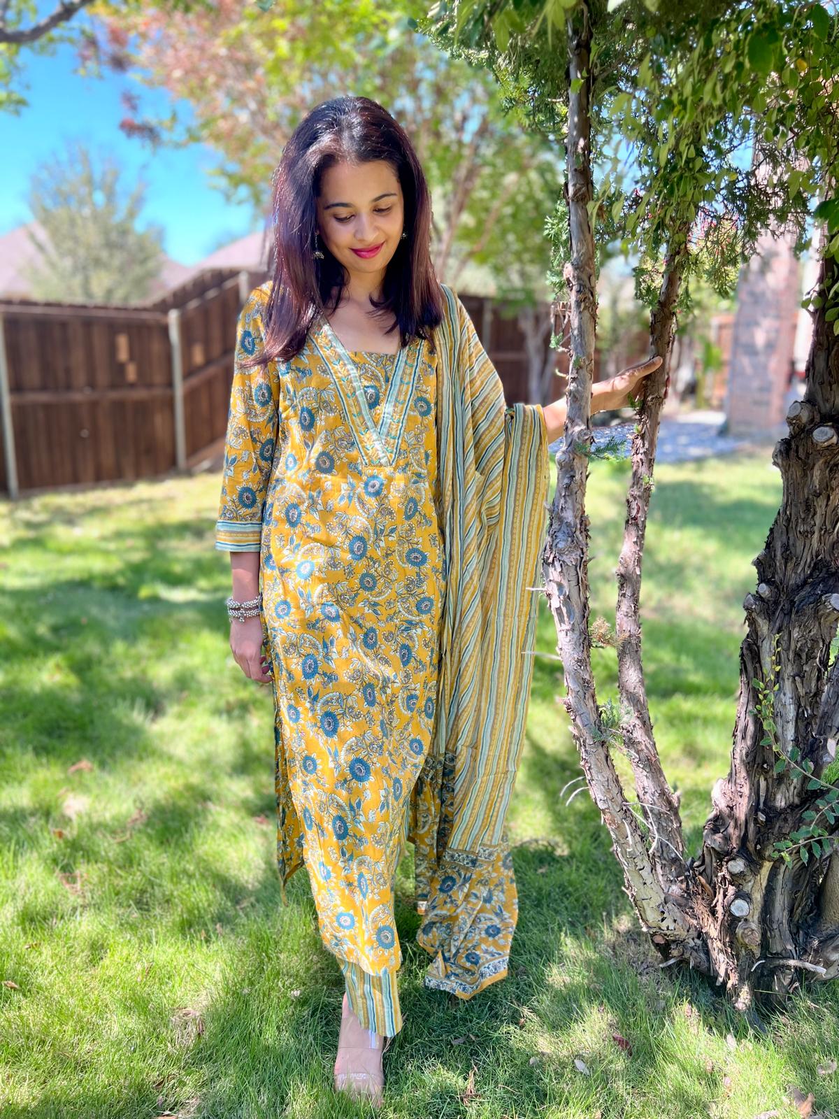 Mustard Blue Chudi Set
