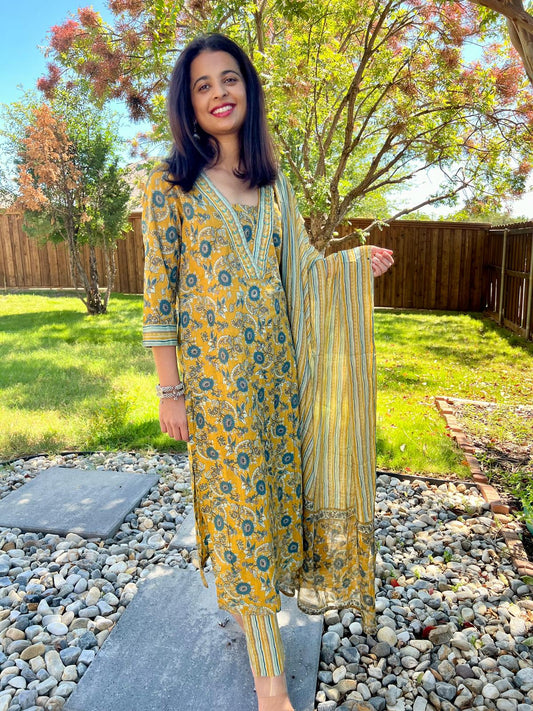 Mustard Blue Chudi Set
