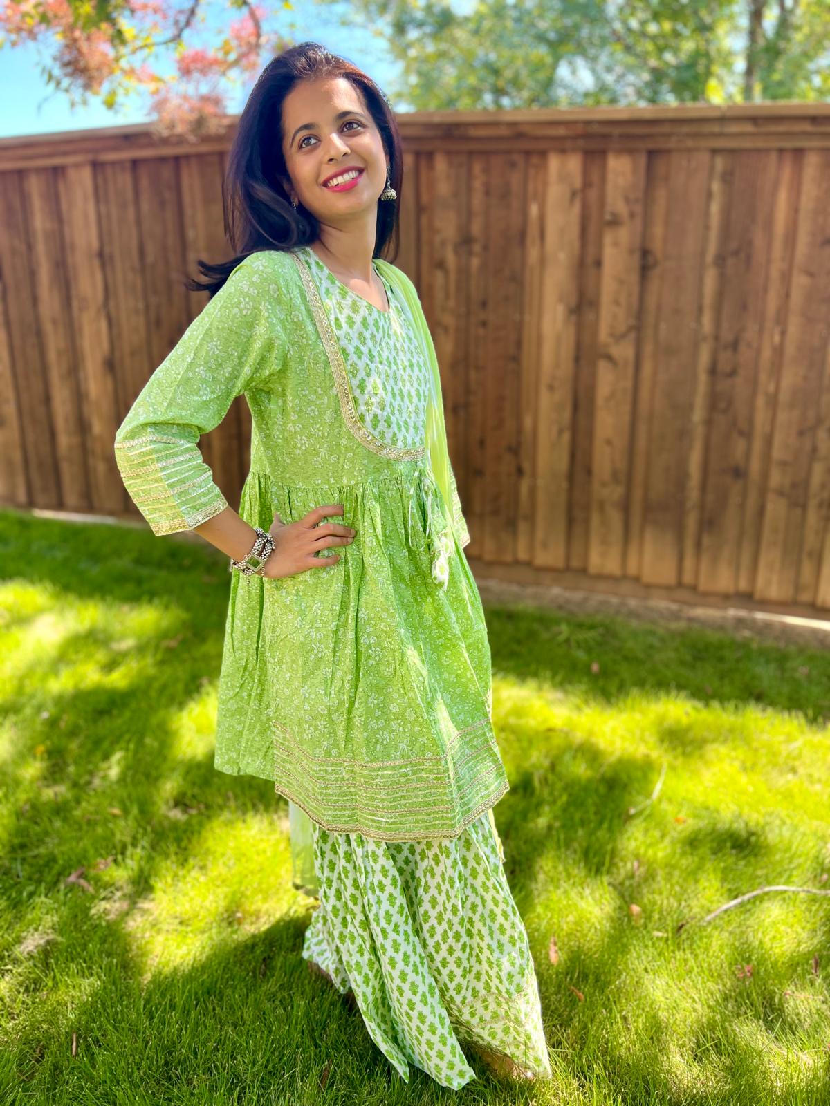 Green Sharara Chudi Set