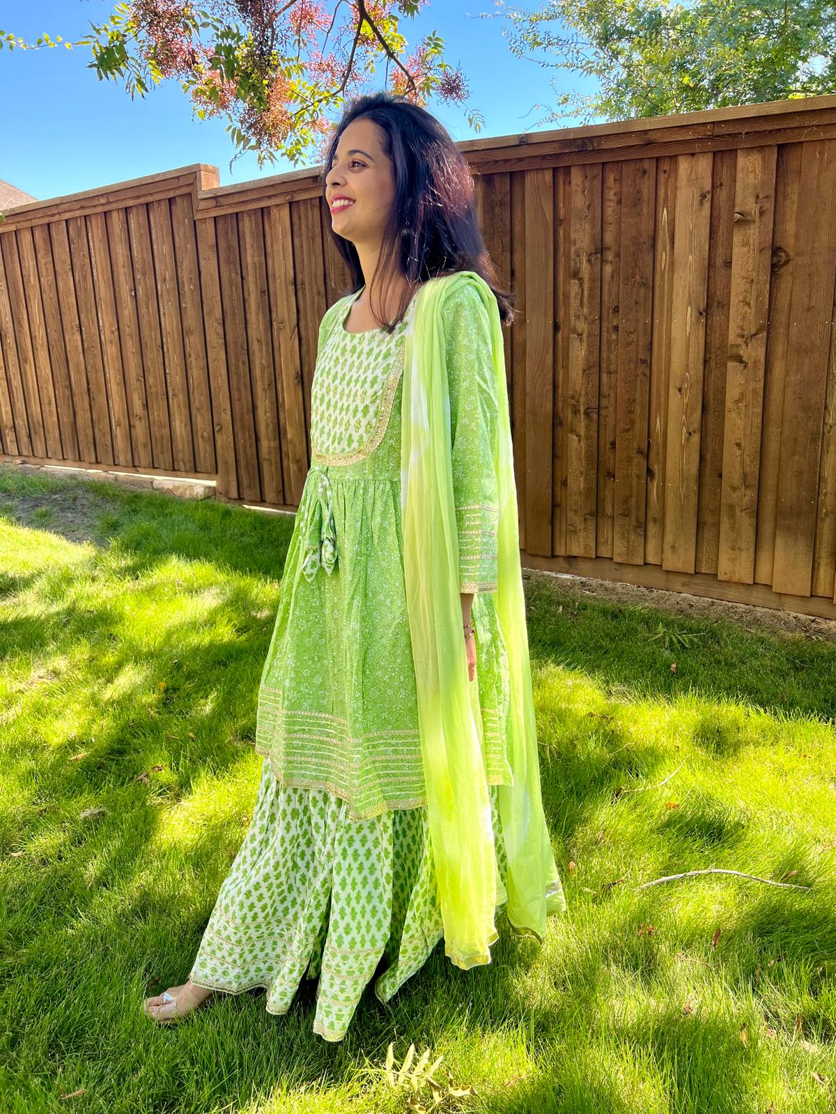 Green Sharara Chudi Set