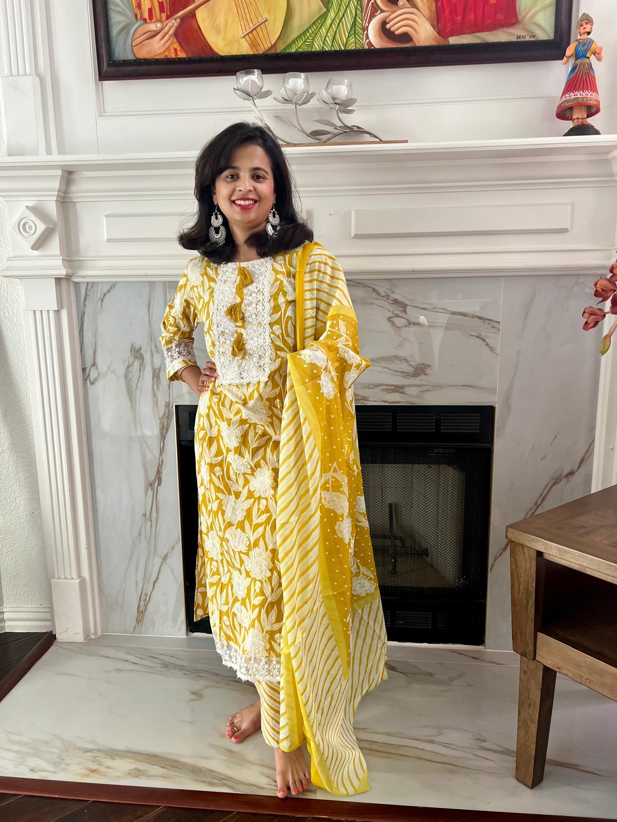 Yellow Lace Chudi Set